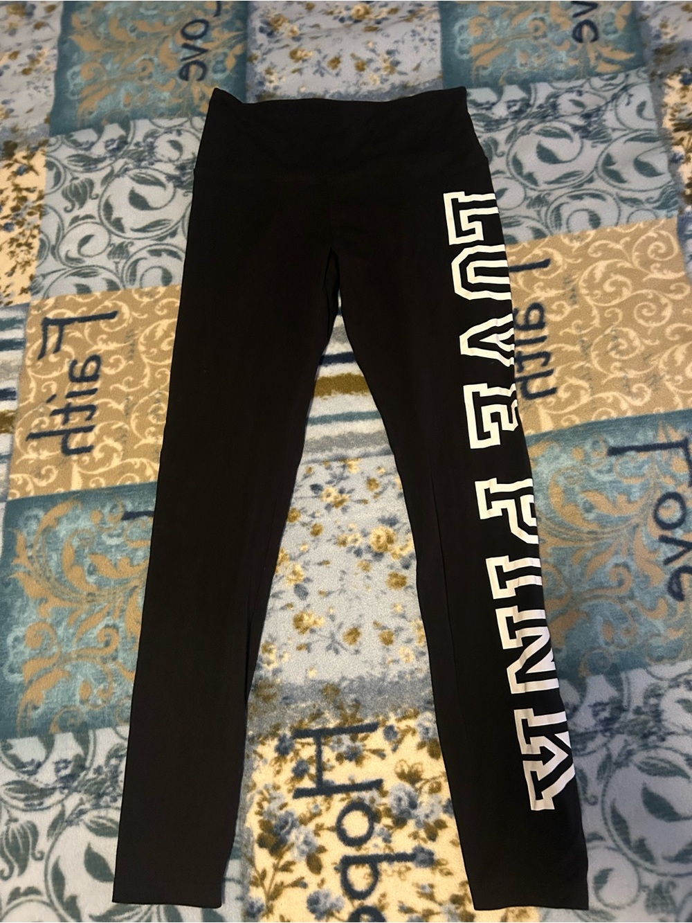 PINK Victoria's Secret Black Leggings with White Side Logo